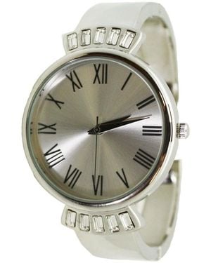 Olivia Pratt Elegant Emerald Rhinestone Solid Metal Bangle Watch - White