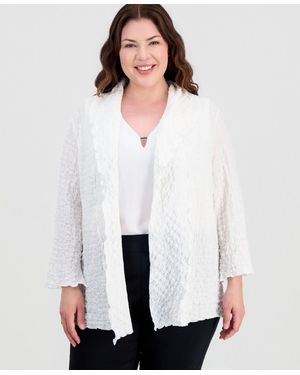 Kasper Plus Size Textured Open-front Jacket - White