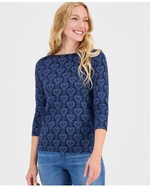Style & Co. Petite Pima Trailing Hearts Top - Blue