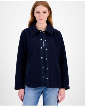 Tommy Hilfiger Faux-sherpa Snap-front Jacket - Blue