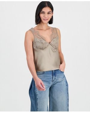BarIII V-neck Lace-trim Camisole - Blue