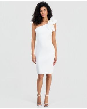 Anne Klein One-shoulder Asymmetrical Ruffle-detail Sheath Dress - White