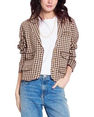Central Park West Marlo Cropped Houndstooth Jacquard-knit Blazer - Blue