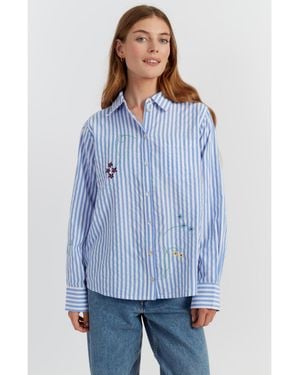 Chinti & Parker Cotton Stripe Floral Shirt - Blue