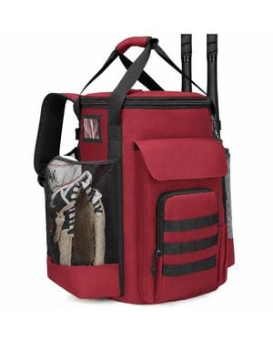 Peneyon Baseball Softball Bucket Bag Multi Pocket Organizer Padded Carry Straps - Red