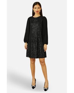 Yumi' Velvet Sequin Tunic Dress - Black