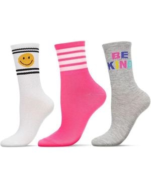 Memoi 3 Pair Bundle Active Crew Socks - Pink