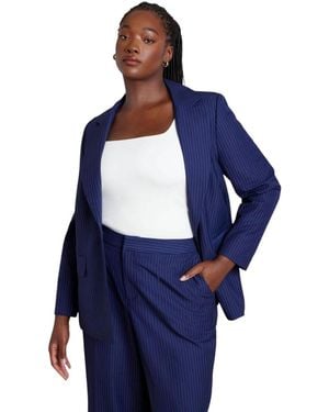 Eloquii Plus Size Pinstripe Blazer - Blue