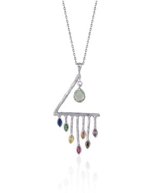 Spero London Colorful Rainbow Rain Drop Necklace - White