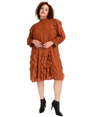 June + Vie June + Vie June + Vie Ruffled Chiffon Mockneck Dress - Orange