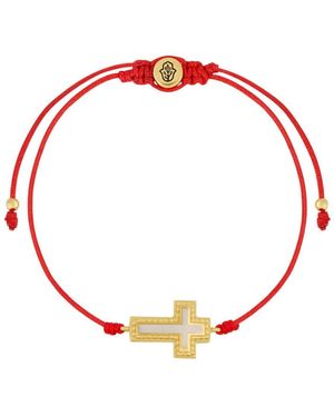 Karma and Luck Faithful Abundance Mother Of Pearl Cross String Bracelet - Red