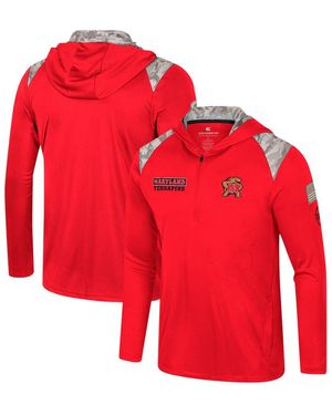 Colosseum Athletics Maryland Terrapins Oht Military Appreciation Quarter-zip Hoodie Jacket - Red