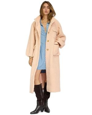 Belle & Bloom Cozy Nights High-funnel Neckline Balloon-sleeve Faux Shearling Coat - Pink