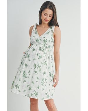 Hello Miss Maternity Nursing Floral Empire Waist Sleeveless Dress - White