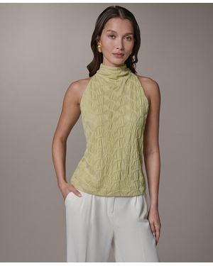 Donna Karan Textured Mock Neck Top - Gray