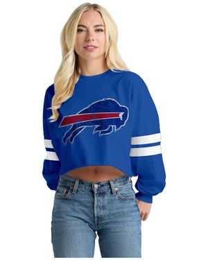 Spirit Jersey Buffalo Bills Oversized Cropped Stripe Long Sleeve T-shirt - Blue