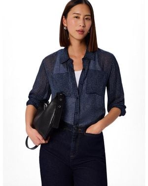 Whistles Grid Print Sheer Shirt - Blue
