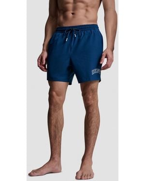 DKNY Varsity Logo Stretch Volley Swim Shorts - Blue