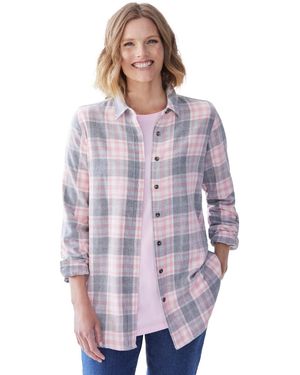 Woman Within Plus Size Classic Flannel Shirt - Purple