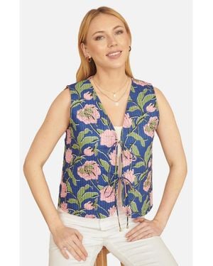 Yumi' Floral Reversible Quilted Vest Jacket - Blue