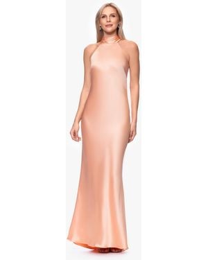 Xscape Tie Neck Long Dress - White