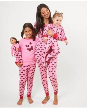 Leveret Matching Mommy Me Pink Butterfly Cotton Pajamas - Red