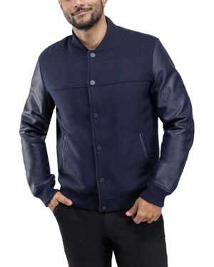 Xray Jeans Wool Varsity Bomber Jacket With Pu Sleeves - Blue