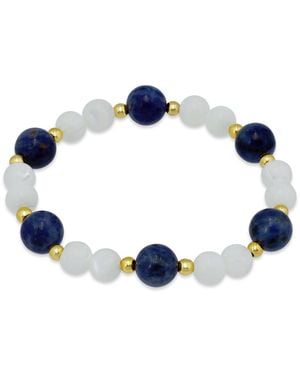 Macy's 14k Gold-plated Over Brass Imitation Pearl Sodalite Beads Stretch Bracelet - Blue