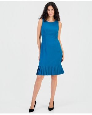 Kasper Crewneck Sleeveless Sheath Dress - Blue