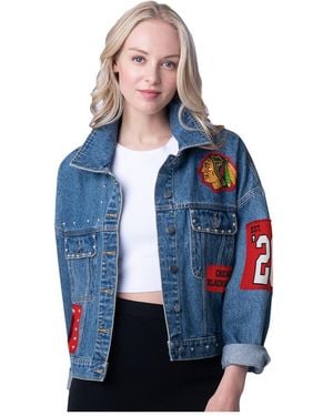 G-III 4Her by Carl Banks Chicago Blackhawks Game Ball Cropped Button-up Jacket - Blue