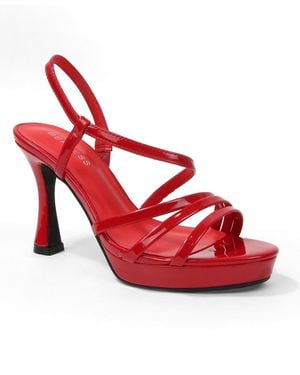 BERNESS Gita Patent Strappy Flare Heel Platform Sandals - Red