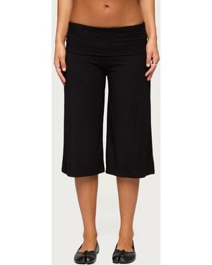 Edikted Shirly Wide Leg Foldover Capri Pants - Black