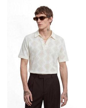 Twisted Tailor Otis Diamond Cotton Crochet Polo Shirt - White
