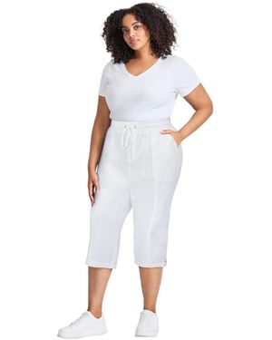 Avenue Plus Size Cotton Roll Up Capri - White