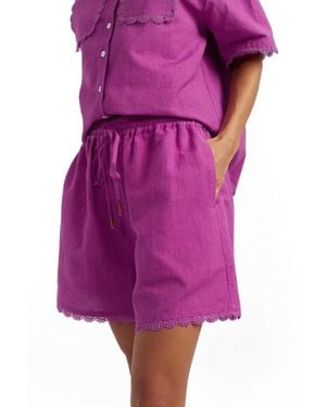 Chinti & Parker Chinti And Parker Sienna Linen-blend Scallop Edge Shorts - Purple