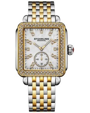 Stuhrling S 4090 34mm Crystal-accented Rectangular Stainless Steel Bracelet Watch - Metallic