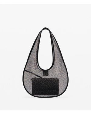 Mango Semi Sheer Leopard Handbag - Black
