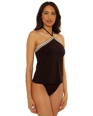 Trina Turk Bougainvillea Reversible Halter Neck Tankini Top - Black