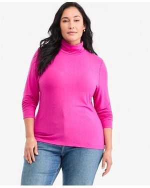 On 34th Plus Size Modal-blend Mockneck Long-sleeve Top - Pink
