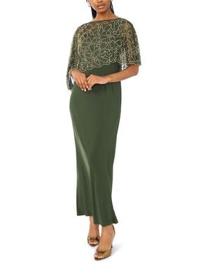 Msk Petite Beaded Overlay Gown - Green