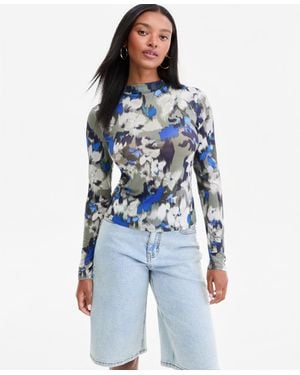 BarIII Mock-neck Long-sleeve Top - Blue