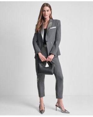 DKNY Notch Collar One Button Tuxedo Jacket Mid Rise Pants - Gray