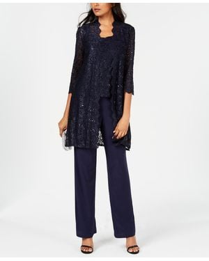 R & M Richards 3-pc. Sequined Lace Pantsuit & Jacket - Blue