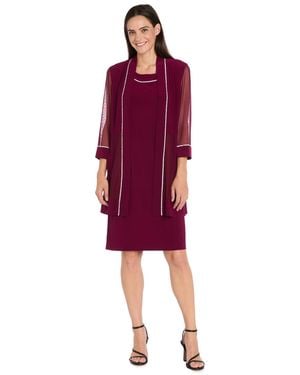 R & M Richards 2pc. Rhinestone-trim Sheath Dress & Open-front Jacket - Red