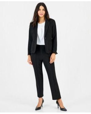 Anne Klein Essentials Petite Patch Pocket Notch Collar Stretch Blazer Pull On Pintuck Scuba Pants - Black