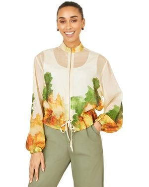 Yumi' Printed Lightweight Modal Bomber Jacket - Green