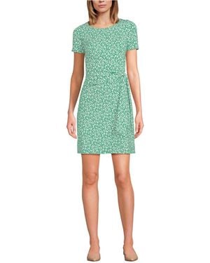 Lands' End Short Sleeve Cotton Modal Wrap Above The Knee Dress - Green