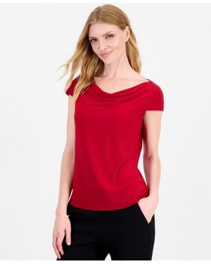 Kasper Cap-sleeve Cowl-neck Blouse - Red