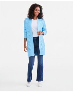 Style & Co. Open Front Stitch Cardigan Sweater - Blue