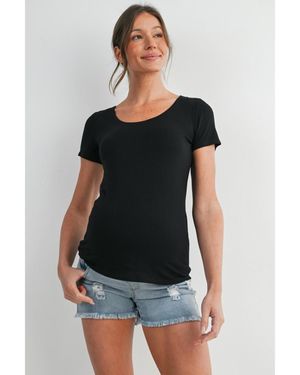 Hello Miss Maternity Scoop Neck Short-sleeve Fitted T-shirt - Black